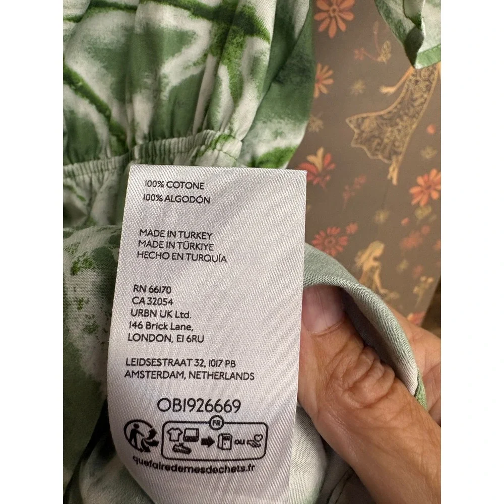 By Anthropologie Green Shibori Tie Dye Puff Sleeve Peplum Blouse XS OB1926669